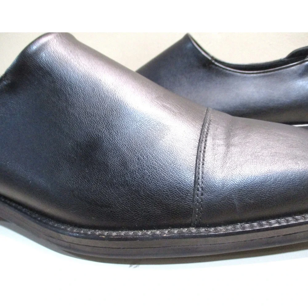 Donald Pliner Gavril30 Mens 10M Black Leather Cap Toe Slip On Loafers Brazil